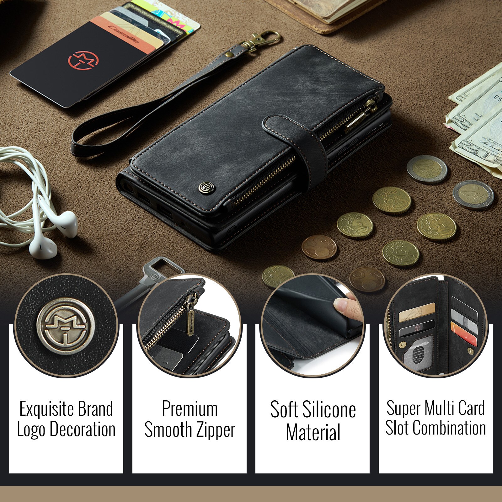 Zipper Portemonnaie-Hülle Google Pixel 10 Schwarz