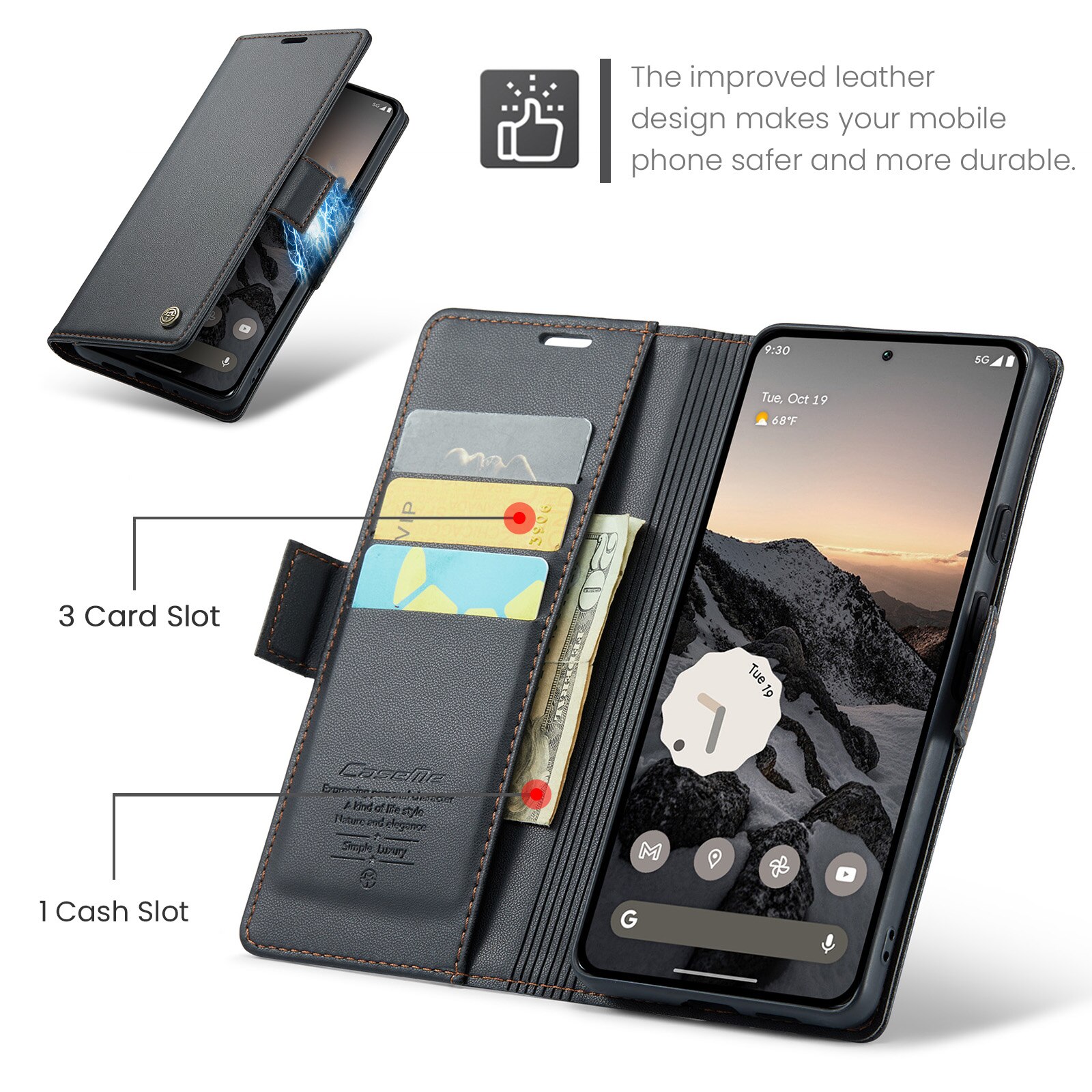 RFID-geschützte Slim Portemonnaie-Hülle Google Pixel 10 Pro Schwarz