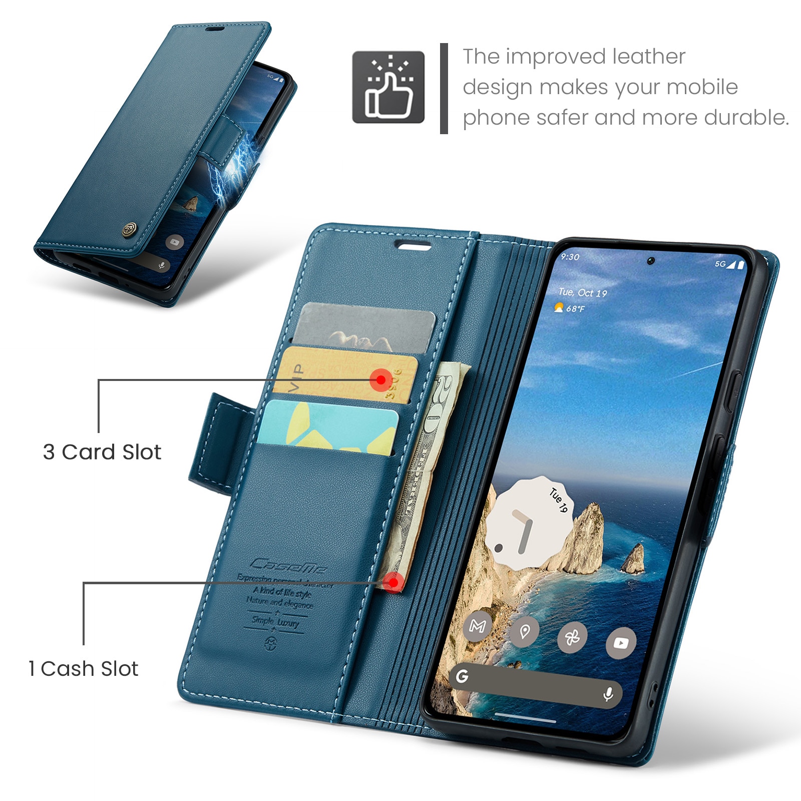 RFID-geschützte Slim Portemonnaie-Hülle Google Pixel 10 Pro Blau