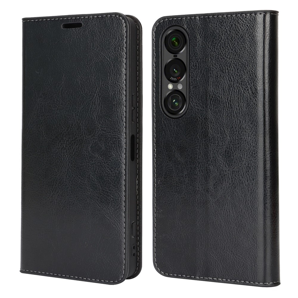 Sony Xperia 1 VII Handytasche aus Echtem Leder Schwarz