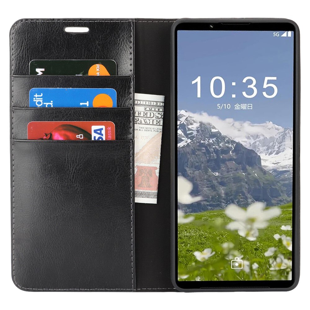 Sony Xperia 1 VII Handytasche aus Echtem Leder Schwarz