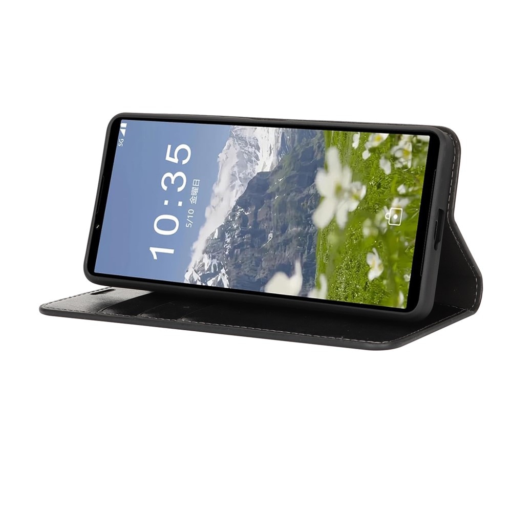 Sony Xperia 1 VII Handytasche aus Echtem Leder Schwarz