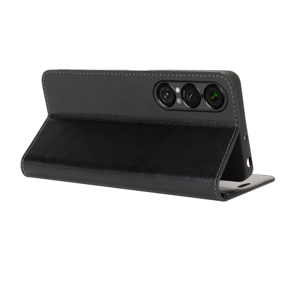 Sony Xperia 1 VII Handytasche aus Echtem Leder Schwarz