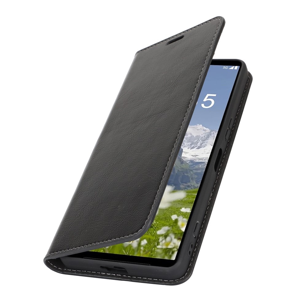 Sony Xperia 1 VII Handytasche aus Echtem Leder Schwarz