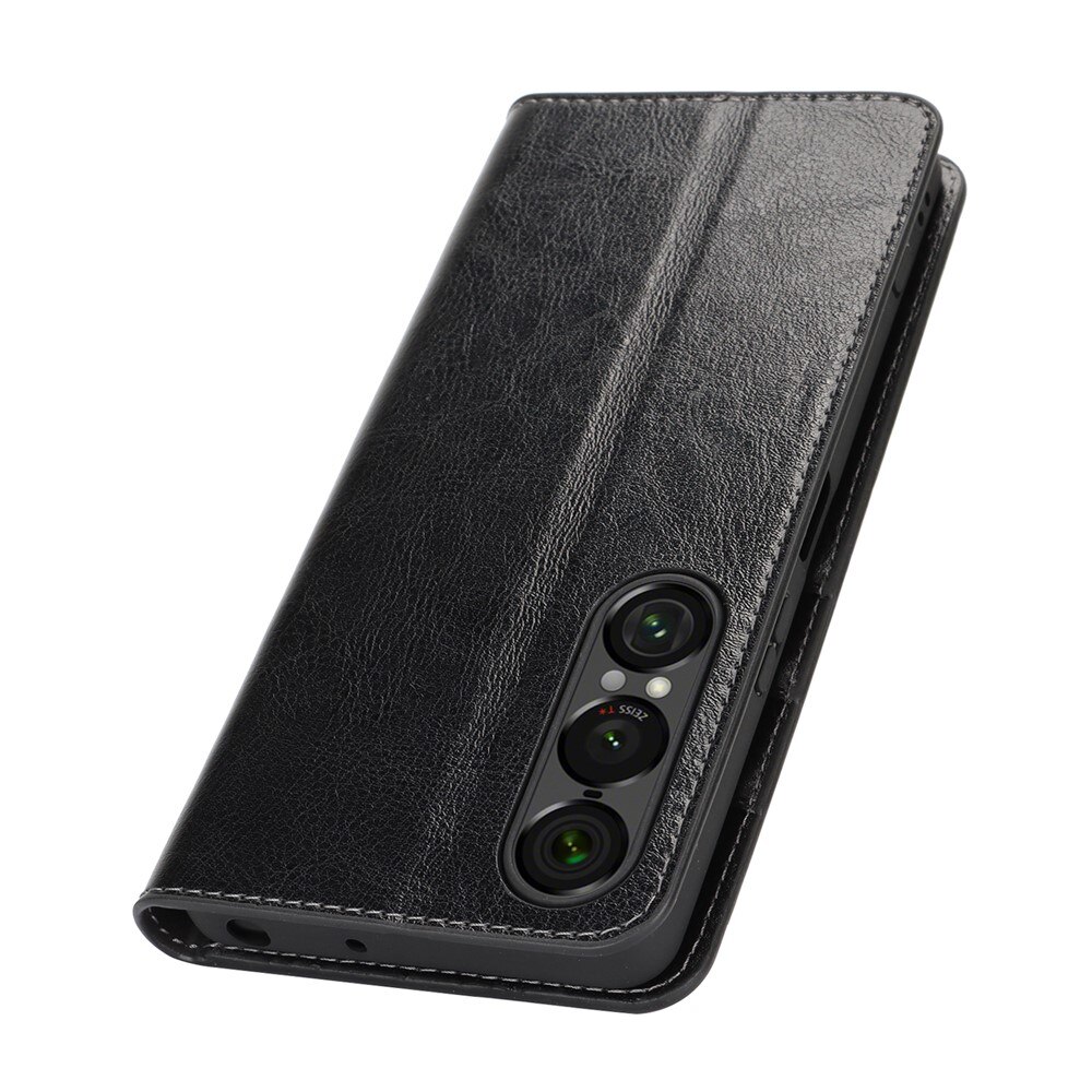 Sony Xperia 1 VII Handytasche aus Echtem Leder Schwarz