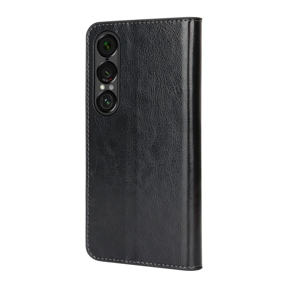Sony Xperia 1 VII Handytasche aus Echtem Leder Schwarz