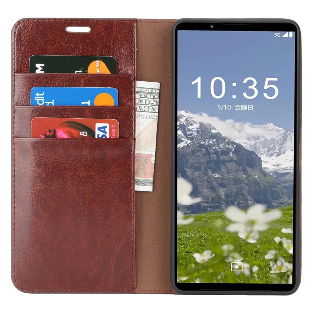 Sony Xperia 1 VII Handytasche aus Echtem Leder Dunkelbraun