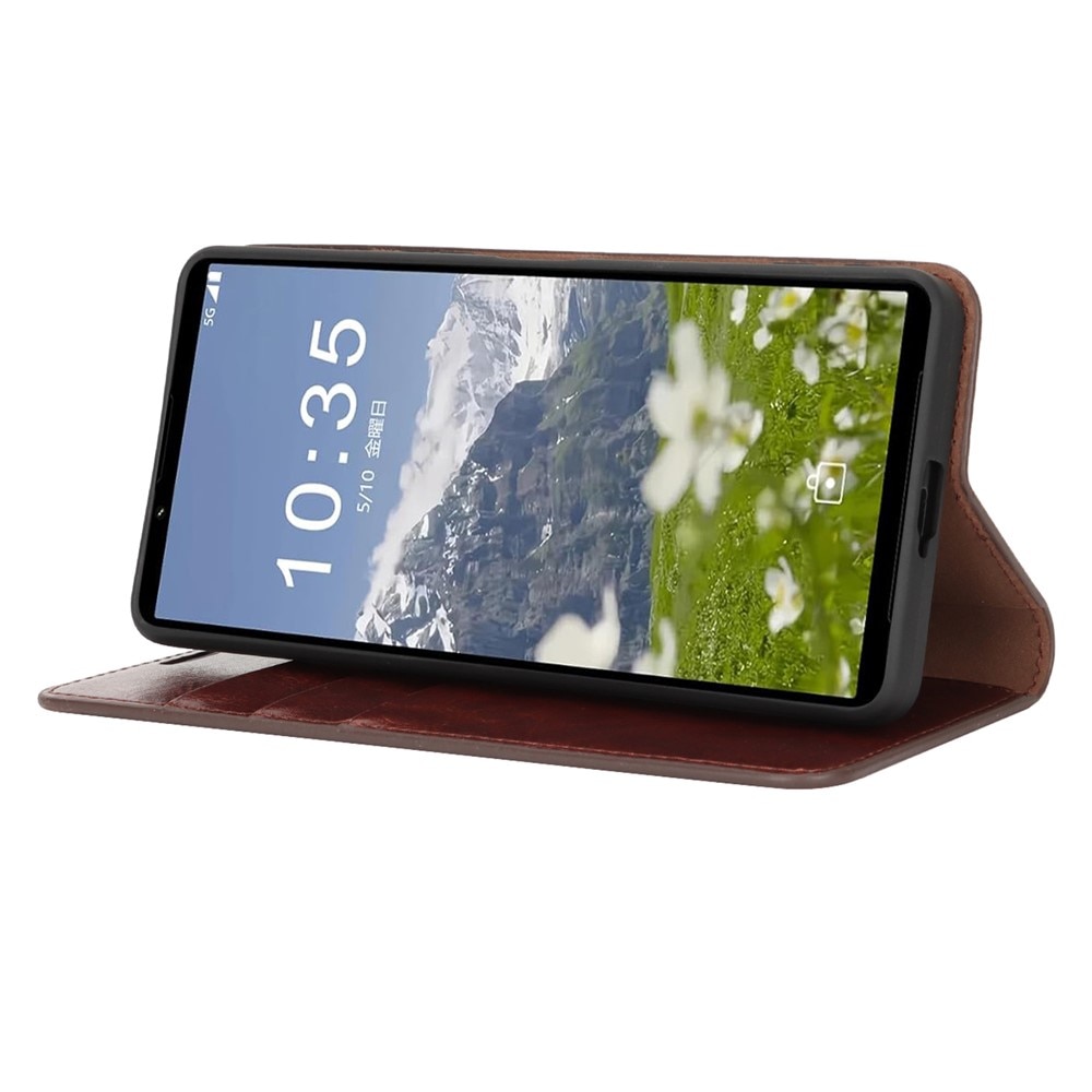 Sony Xperia 1 VII Handytasche aus Echtem Leder Dunkelbraun