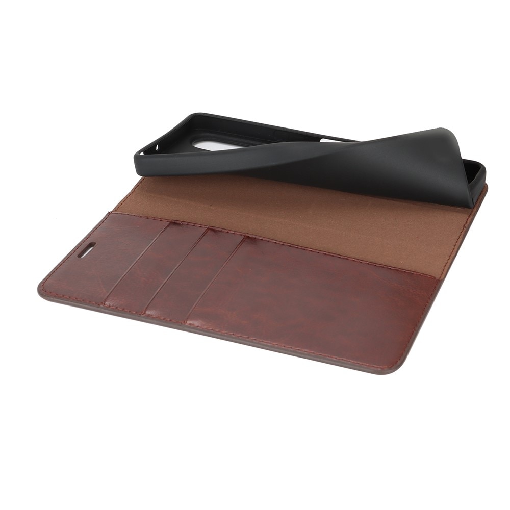 Sony Xperia 1 VII Handytasche aus Echtem Leder Dunkelbraun