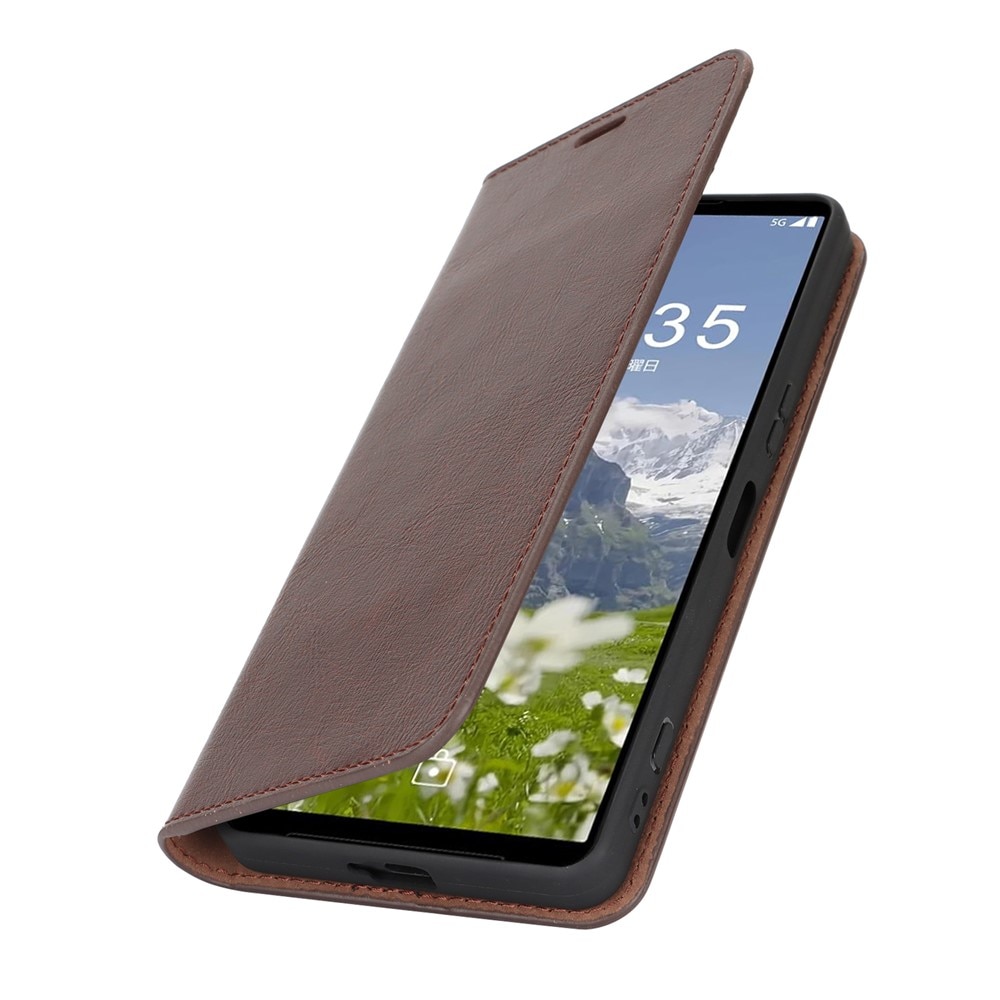 Sony Xperia 1 VII Handytasche aus Echtem Leder Dunkelbraun