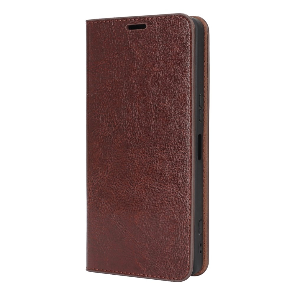 Sony Xperia 1 VII Handytasche aus Echtem Leder Dunkelbraun