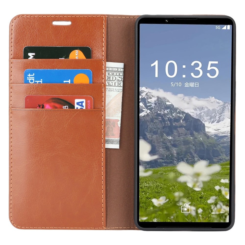 Sony Xperia 1 VII Handytasche aus Echtem Leder Braun