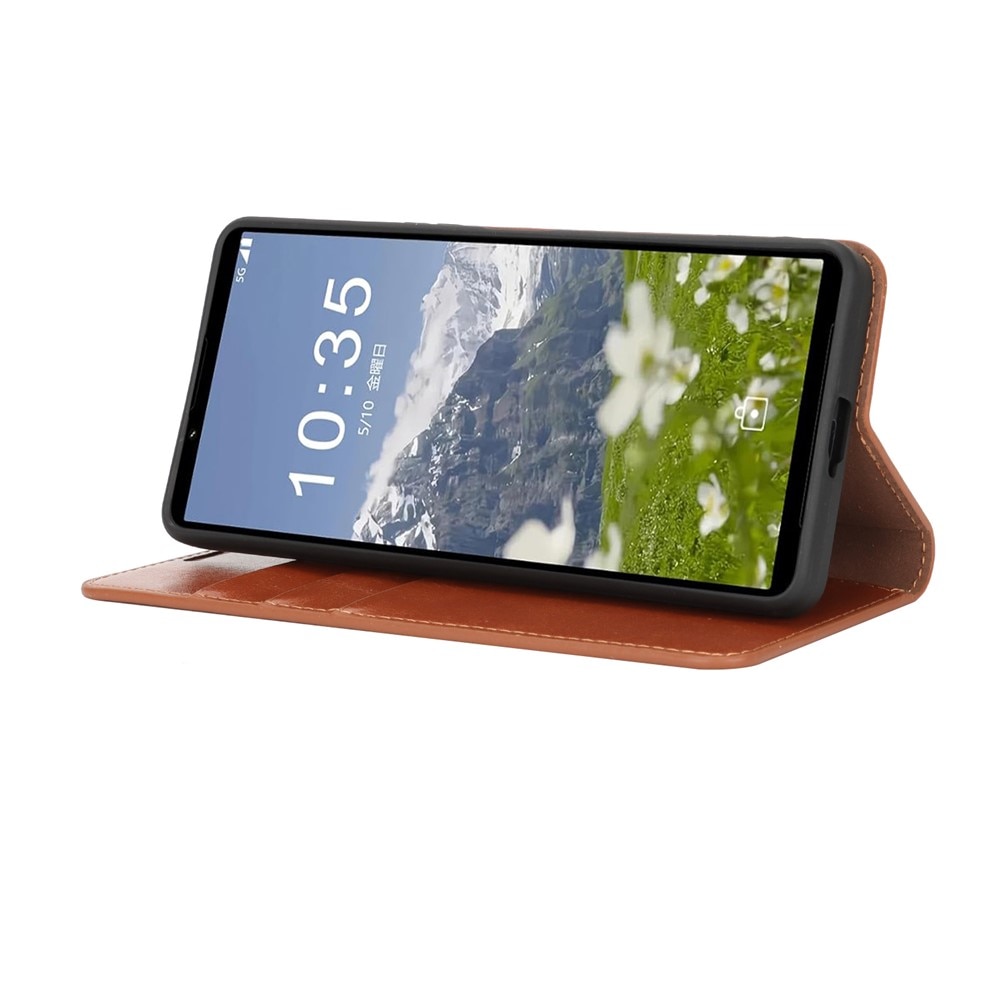 Sony Xperia 1 VII Handytasche aus Echtem Leder Braun