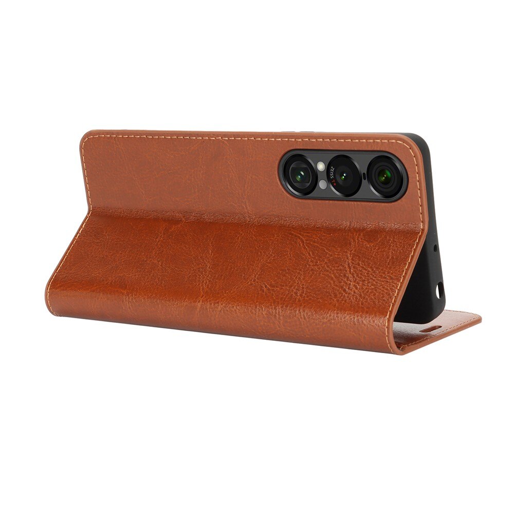 Sony Xperia 1 VII Handytasche aus Echtem Leder Braun