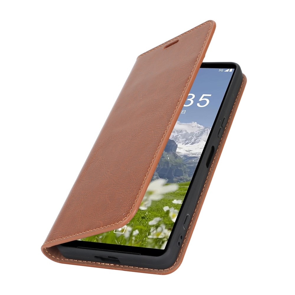 Sony Xperia 1 VII Handytasche aus Echtem Leder Braun