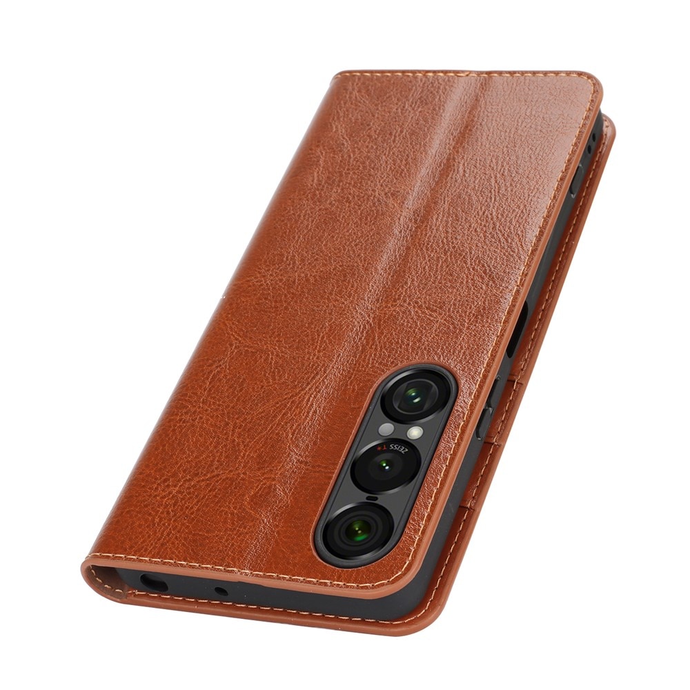 Sony Xperia 1 VII Handytasche aus Echtem Leder Braun