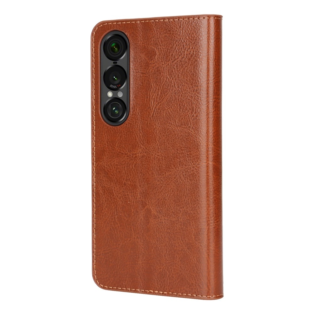 Sony Xperia 1 VII Handytasche aus Echtem Leder Braun