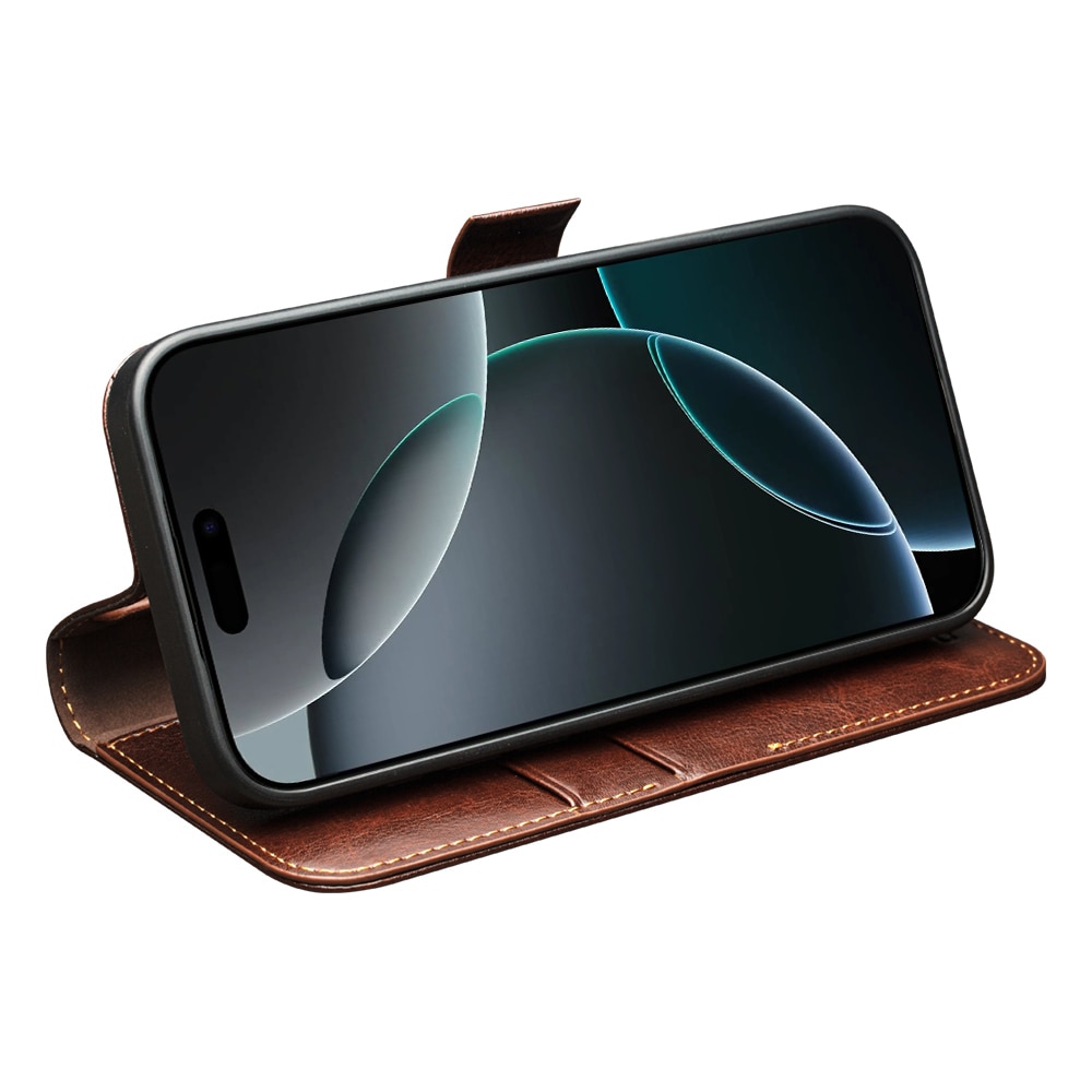 Leather Wallet Case iPhone 17 Pro Braun