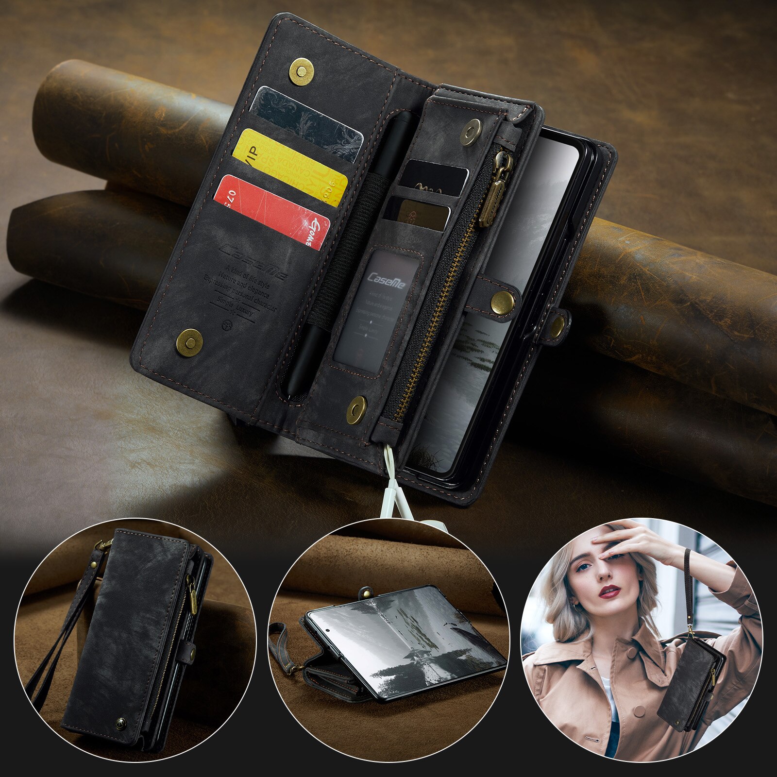 Multi-slot Portemonnaie-Hülle Samsung Galaxy Z Fold 7 Grau