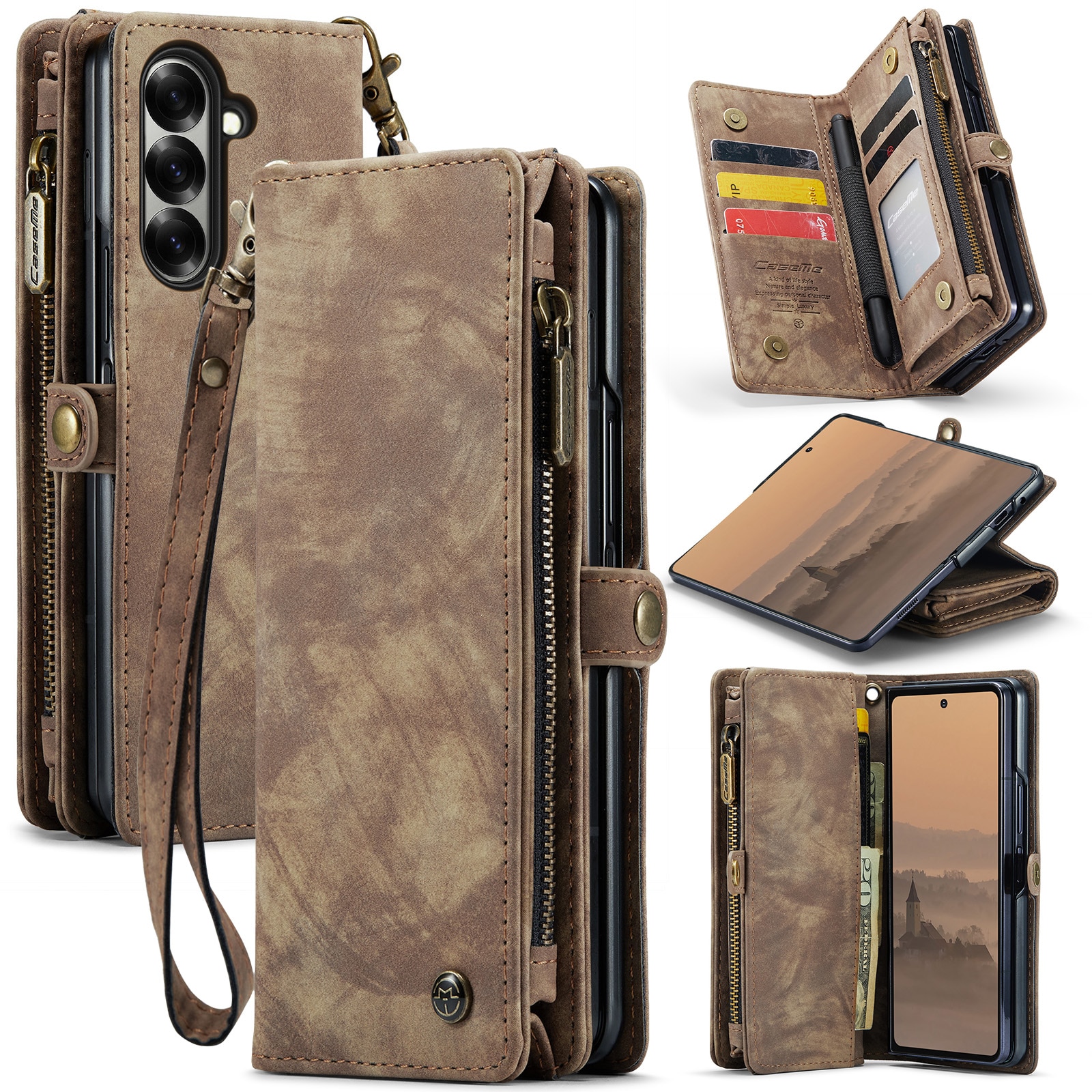 Multi-slot Portemonnaie-Hülle Samsung Galaxy Z Fold 7 Braun