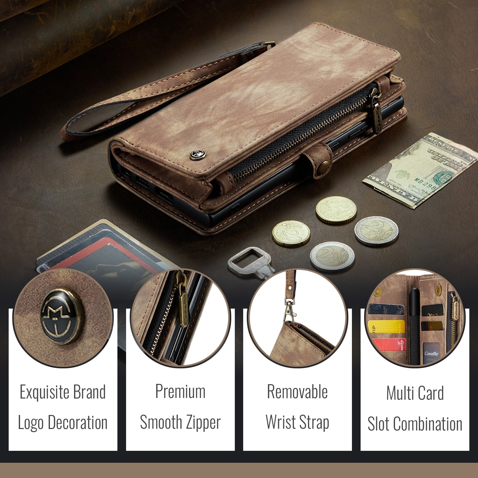 Multi-slot Portemonnaie-Hülle Samsung Galaxy Z Fold 7 Braun