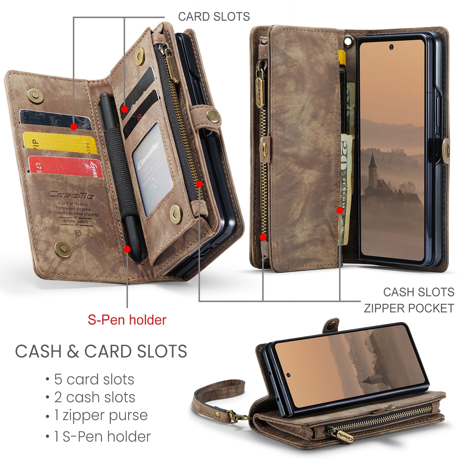 Multi-slot Portemonnaie-Hülle Samsung Galaxy Z Fold 7 Braun