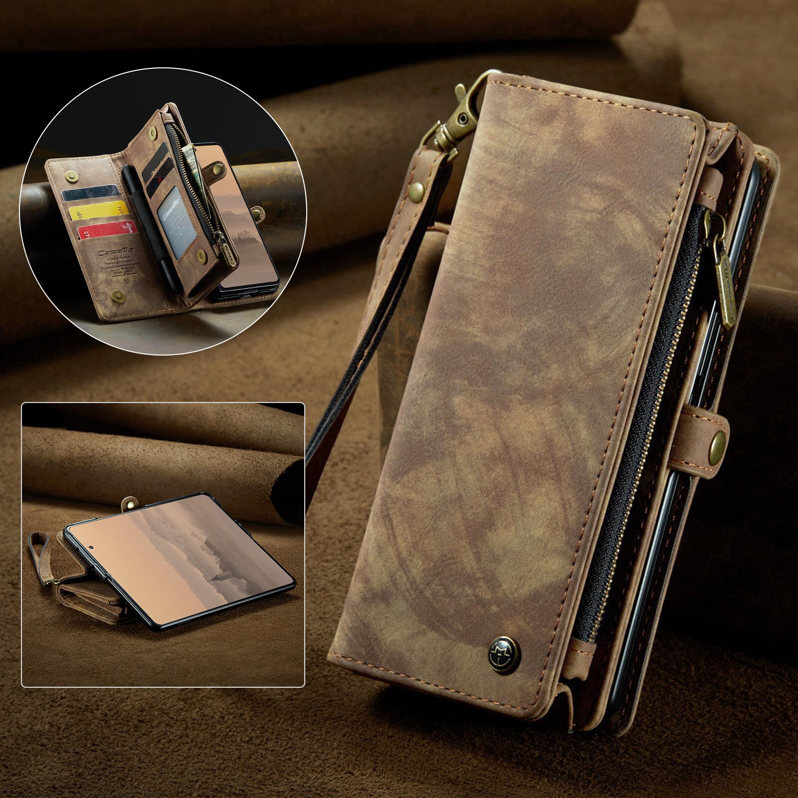 Multi-slot Portemonnaie-Hülle Samsung Galaxy Z Fold 7 Braun