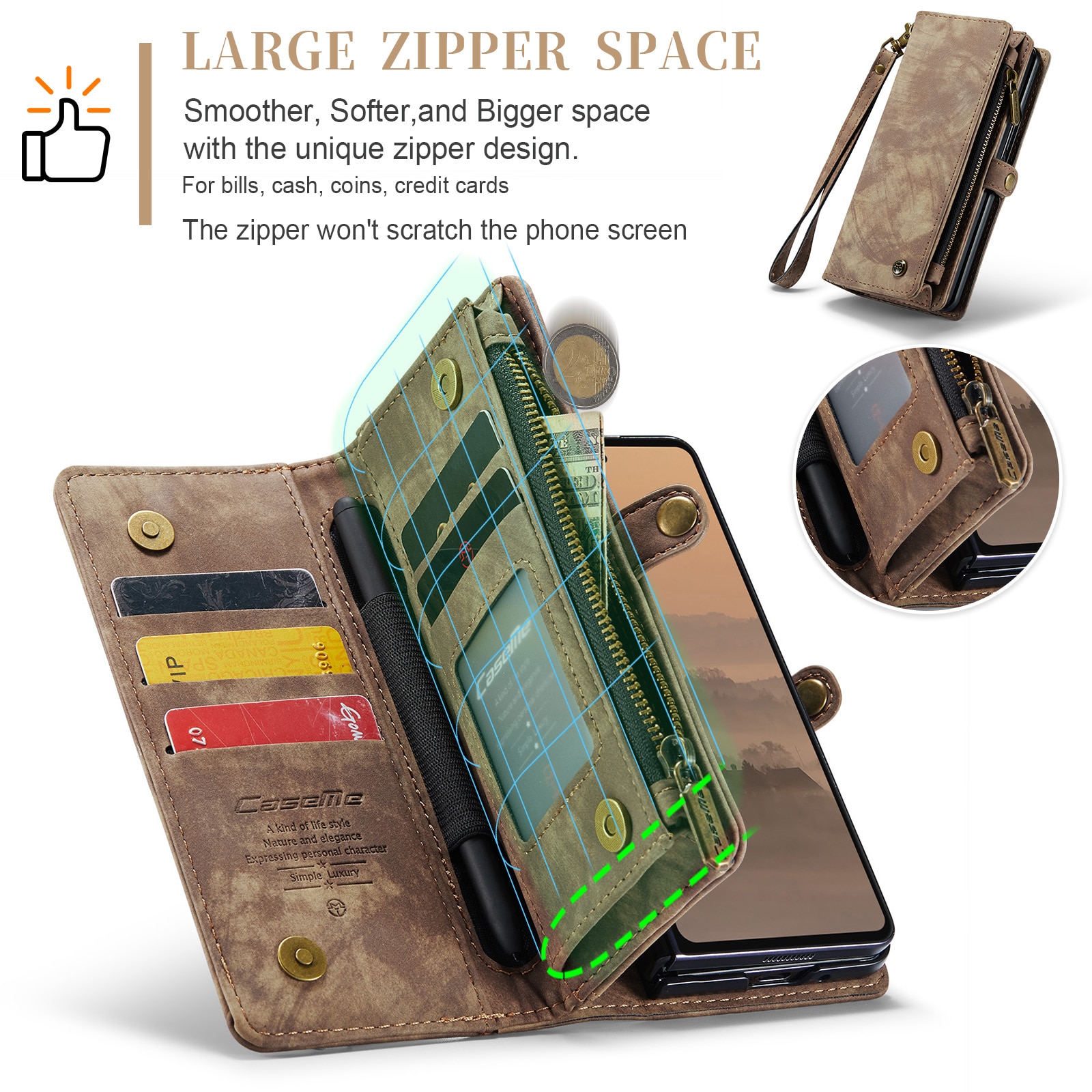 Multi-slot Portemonnaie-Hülle Samsung Galaxy Z Fold 7 Braun