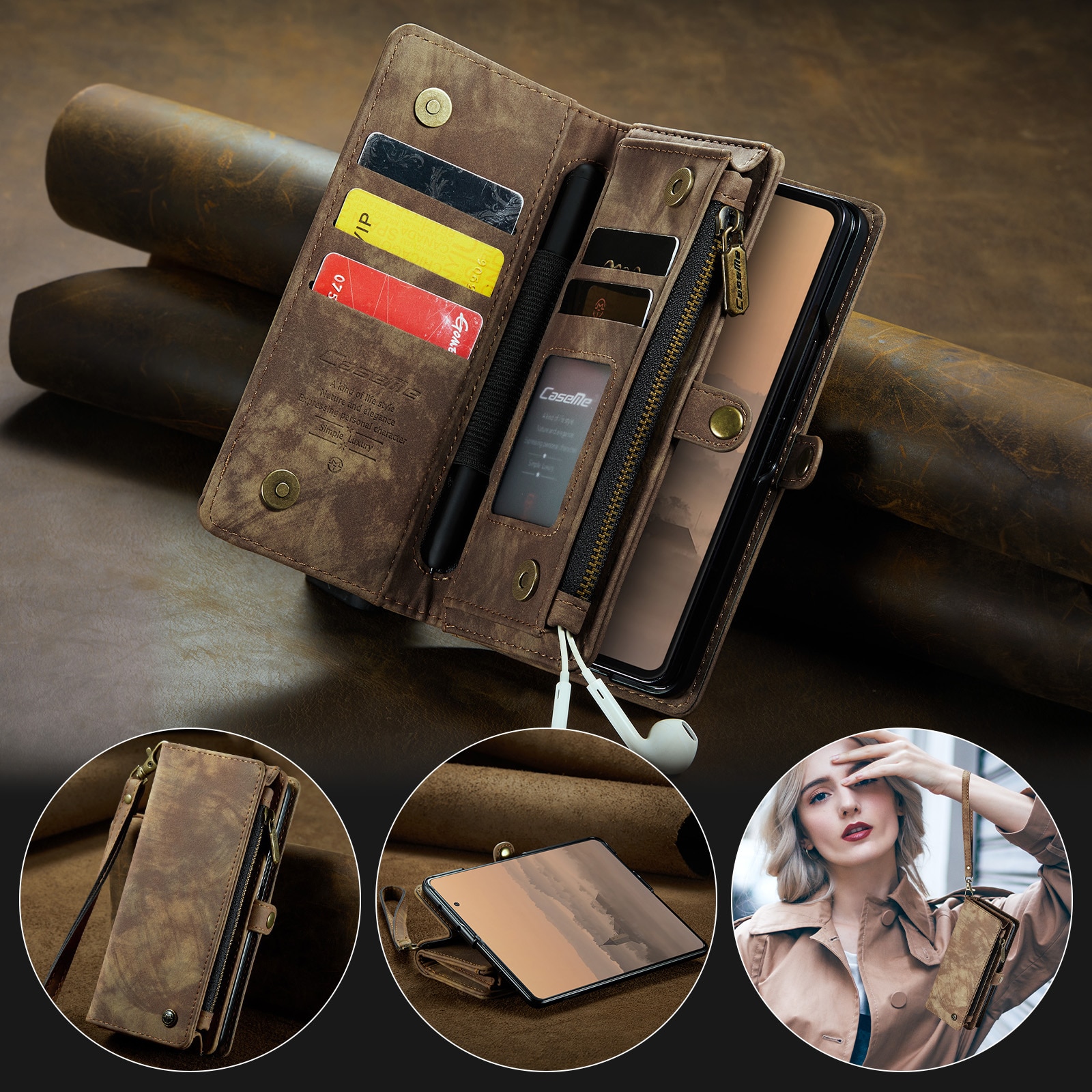 Multi-slot Portemonnaie-Hülle Samsung Galaxy Z Fold 7 Braun