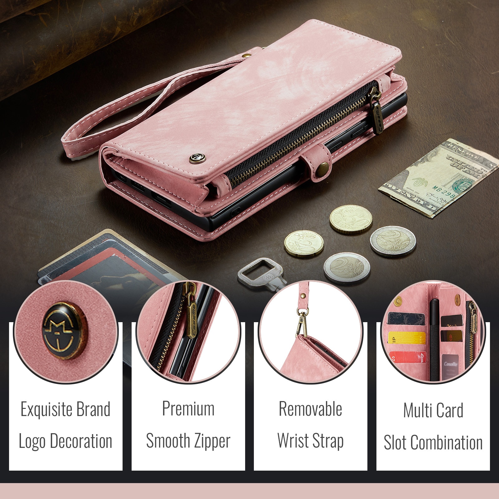 Multi-slot Portemonnaie-Hülle Samsung Galaxy Z Fold 7 Rosa