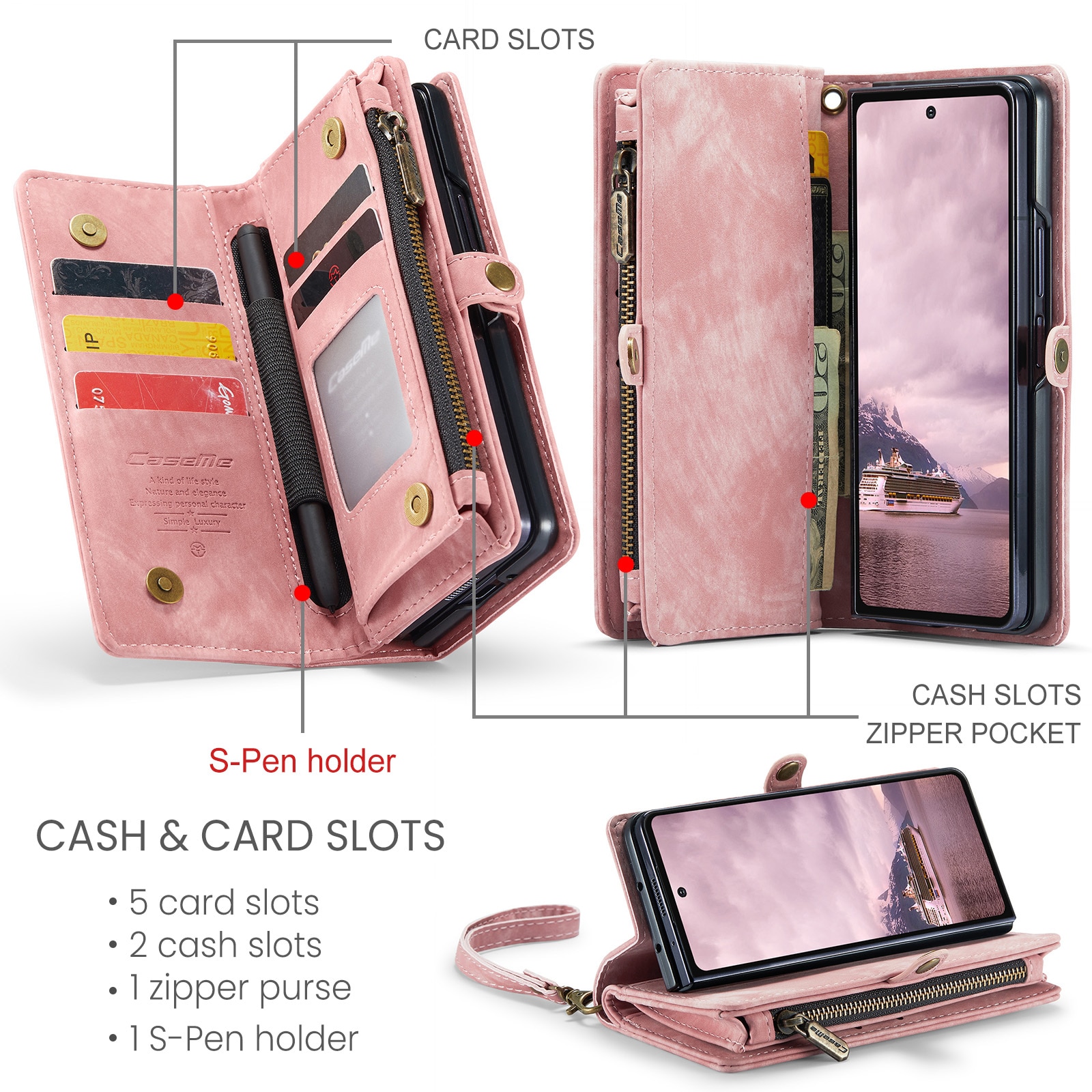 Multi-slot Portemonnaie-Hülle Samsung Galaxy Z Fold 7 Rosa
