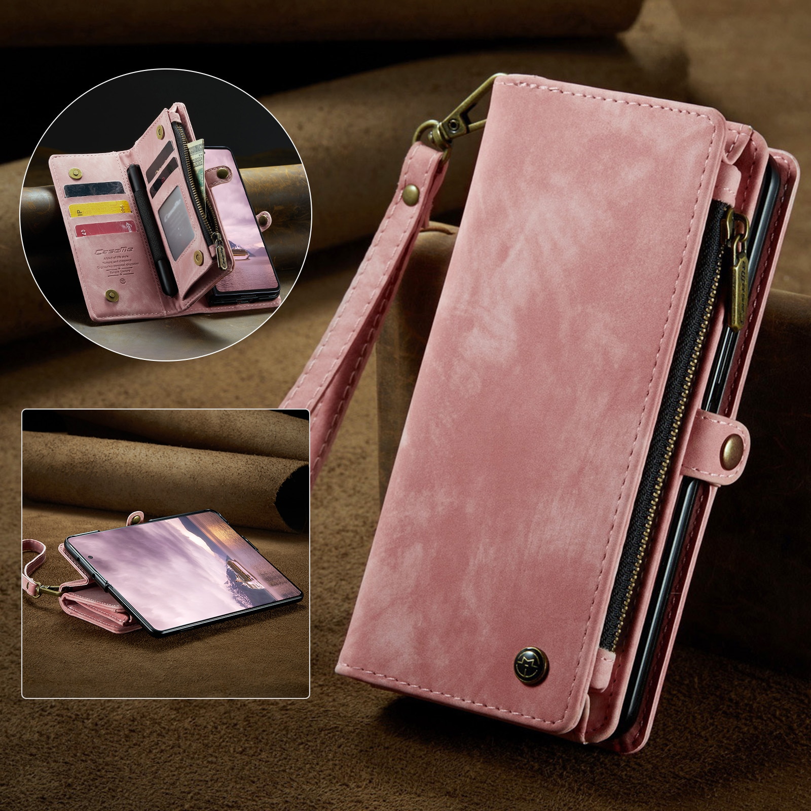 Multi-slot Portemonnaie-Hülle Samsung Galaxy Z Fold 7 Rosa