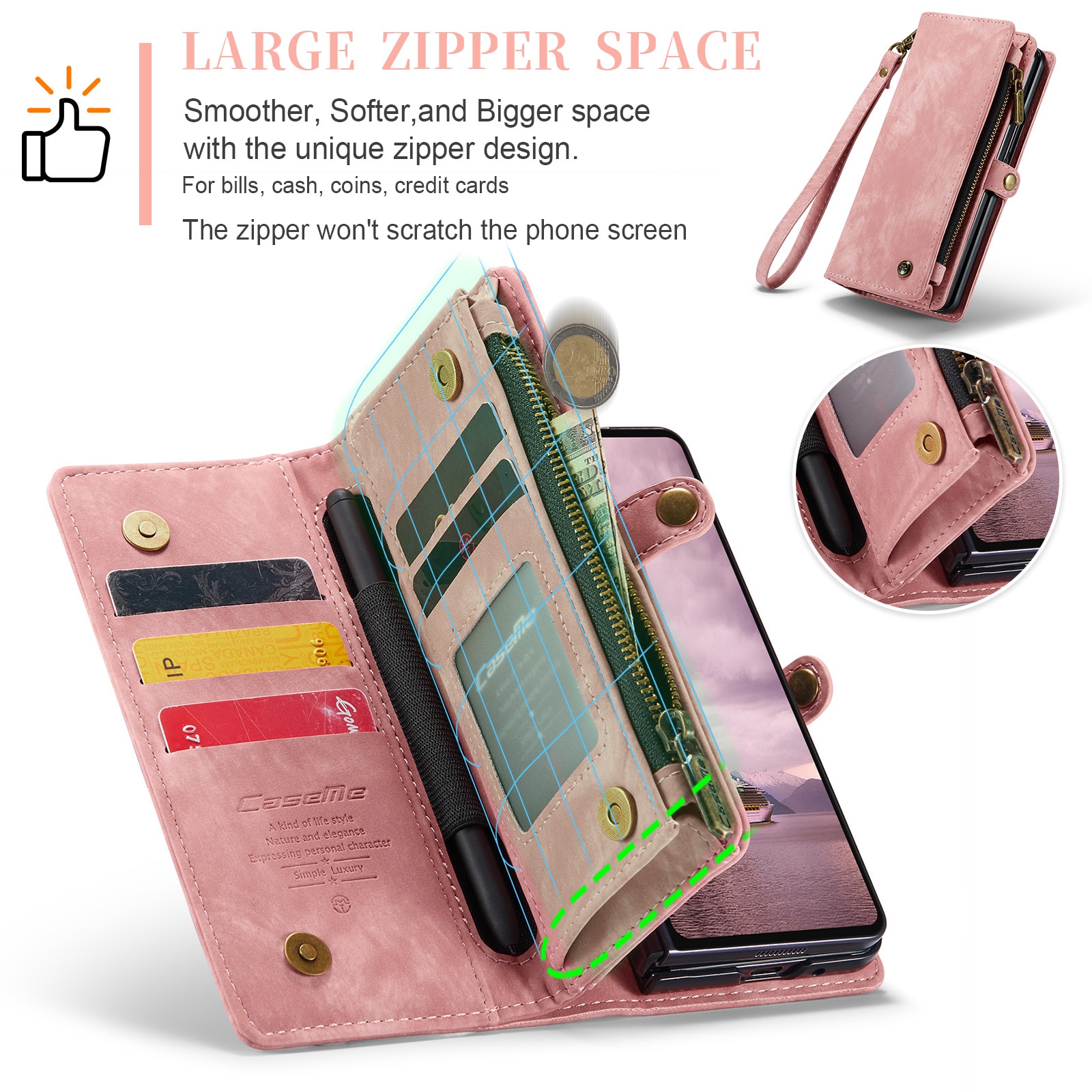 Multi-slot Portemonnaie-Hülle Samsung Galaxy Z Fold 7 Rosa