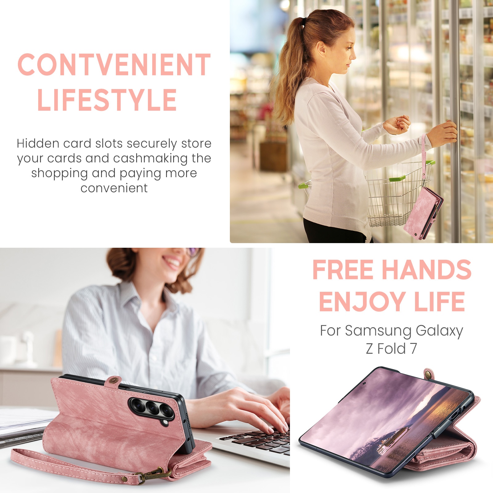 Multi-slot Portemonnaie-Hülle Samsung Galaxy Z Fold 7 Rosa