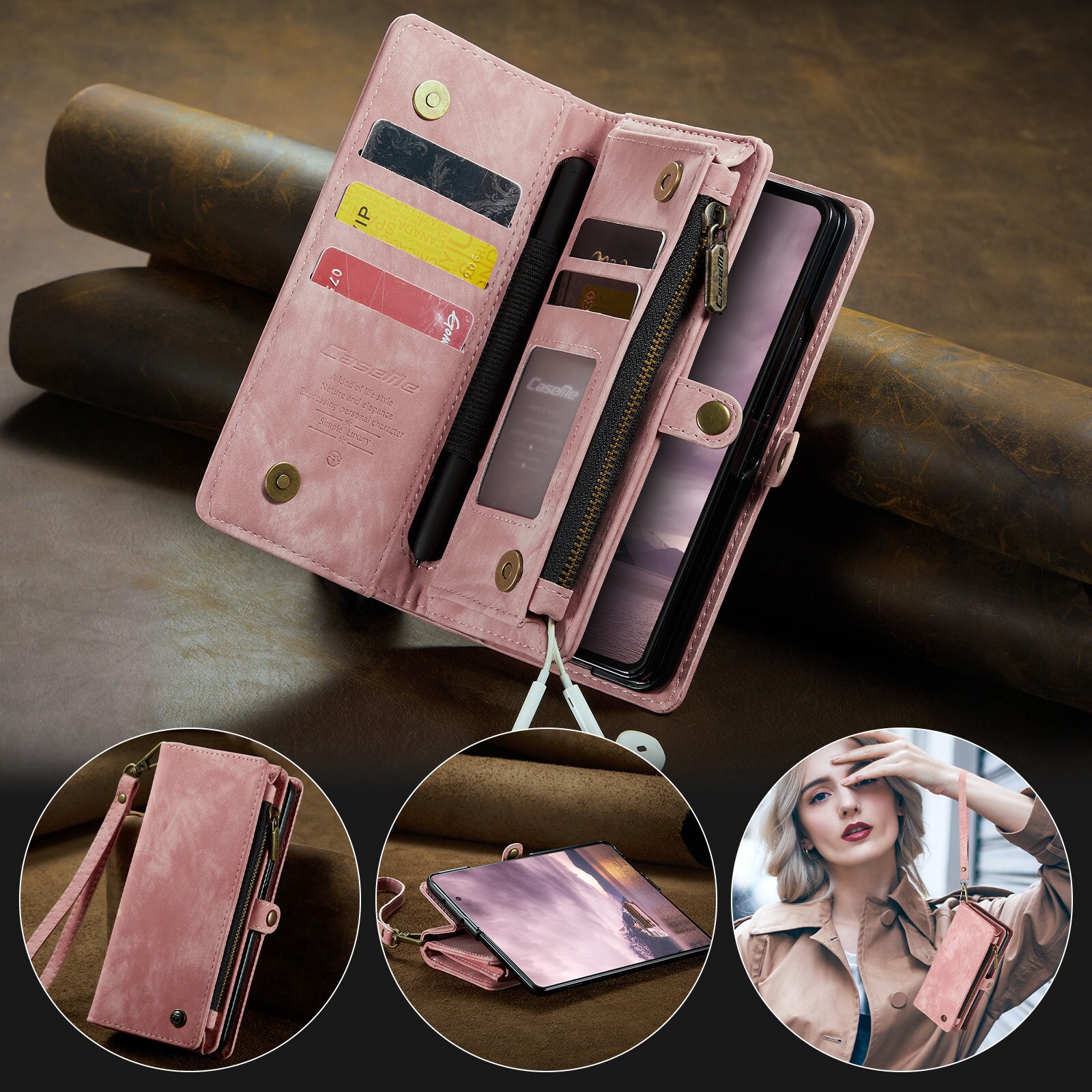 Multi-slot Portemonnaie-Hülle Samsung Galaxy Z Fold 7 Rosa