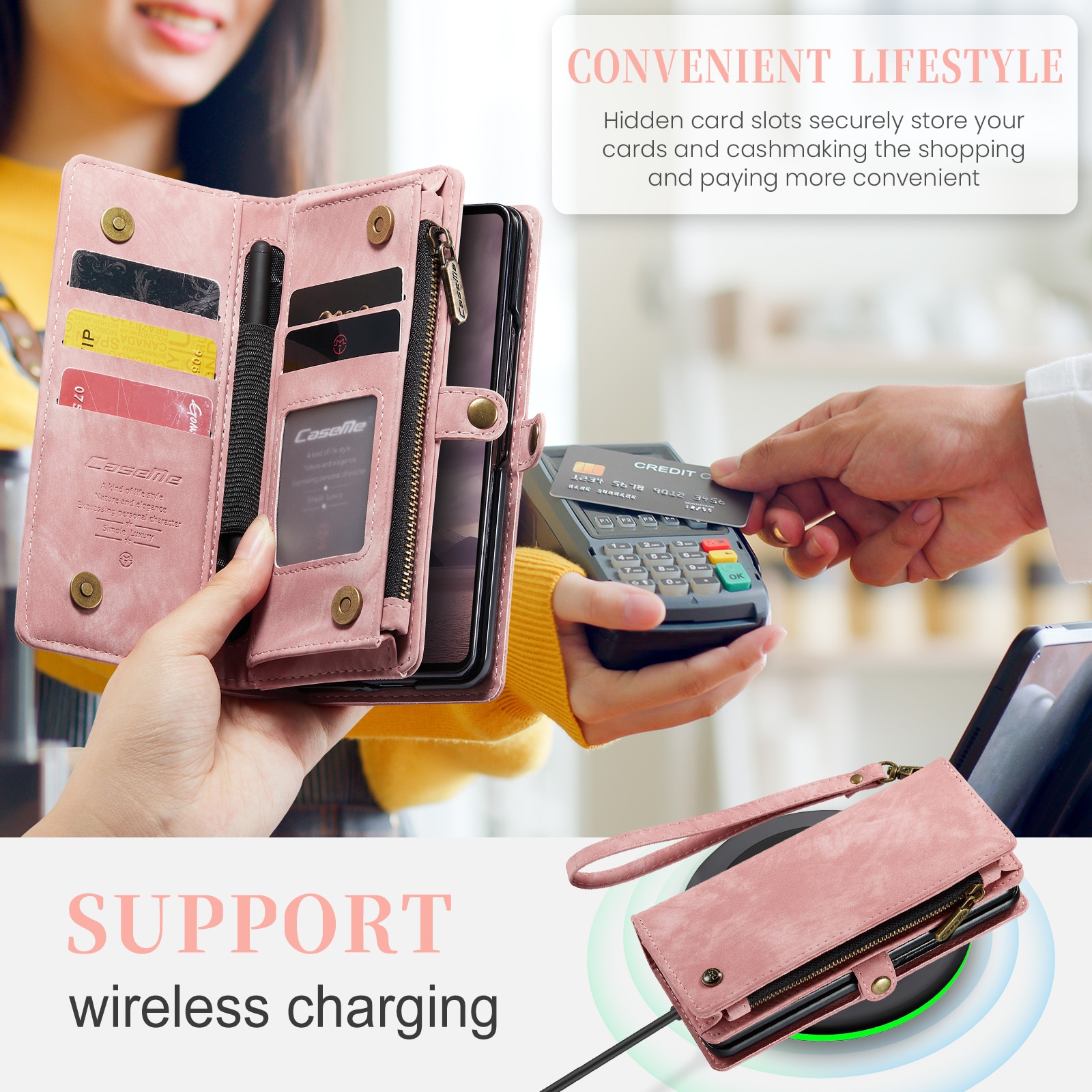 Multi-slot Portemonnaie-Hülle Samsung Galaxy Z Fold 7 Rosa