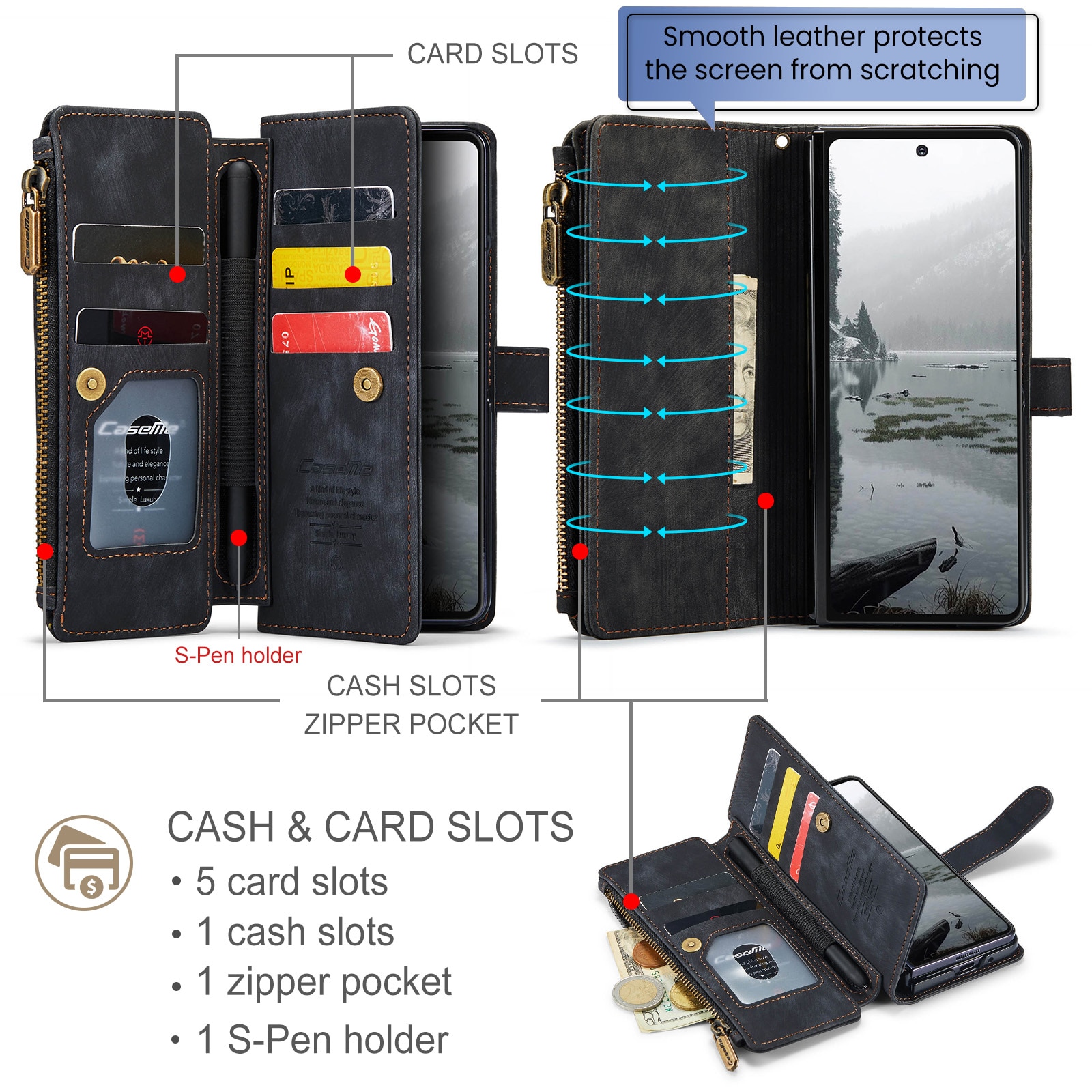 Zipper Portemonnaie-Hülle Samsung Galaxy Z Fold 7 schwarz