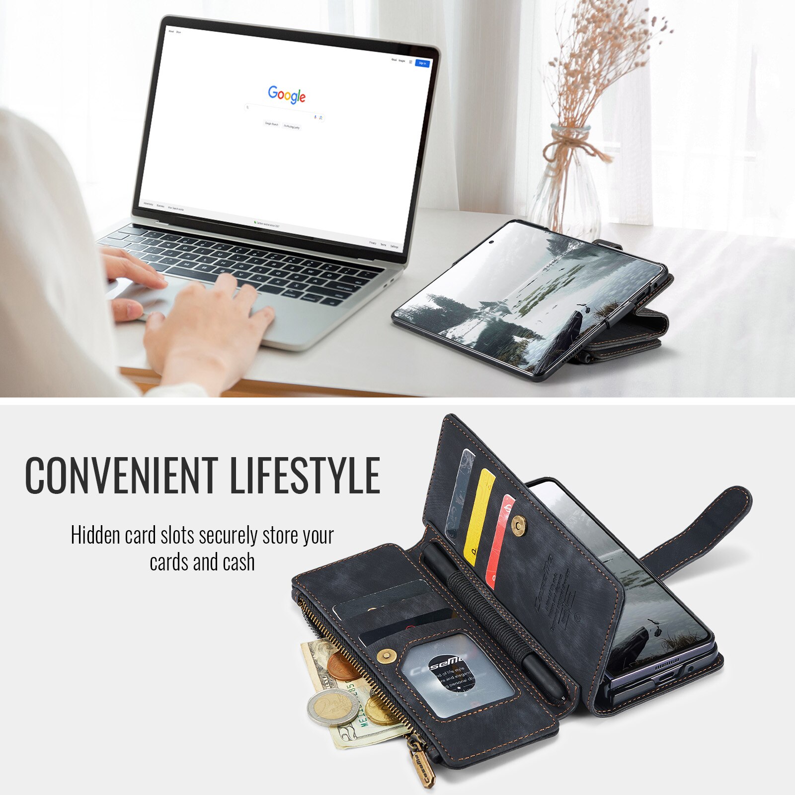 Zipper Portemonnaie-Hülle Samsung Galaxy Z Fold 7 schwarz