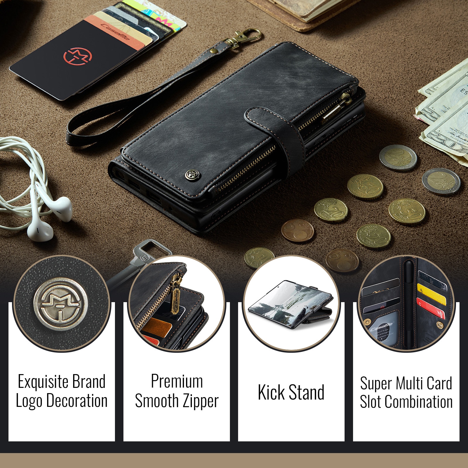 Zipper Portemonnaie-Hülle Samsung Galaxy Z Fold 7 schwarz