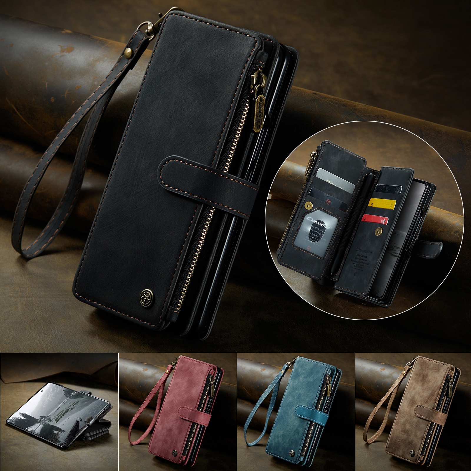 Zipper Portemonnaie-Hülle Samsung Galaxy Z Fold 7 schwarz