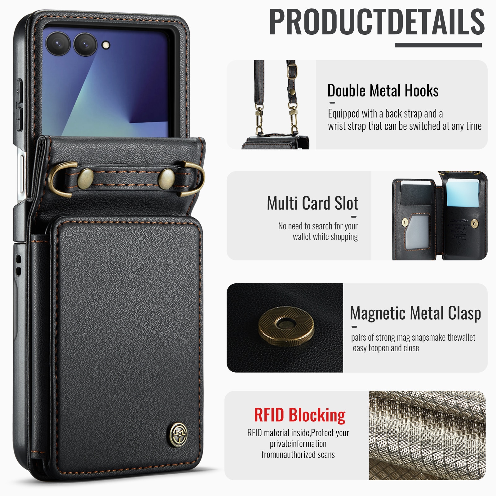 RFID-geschützte Portemonnaie-Hülle Samsung Galaxy Z Flip 7 Schwarz