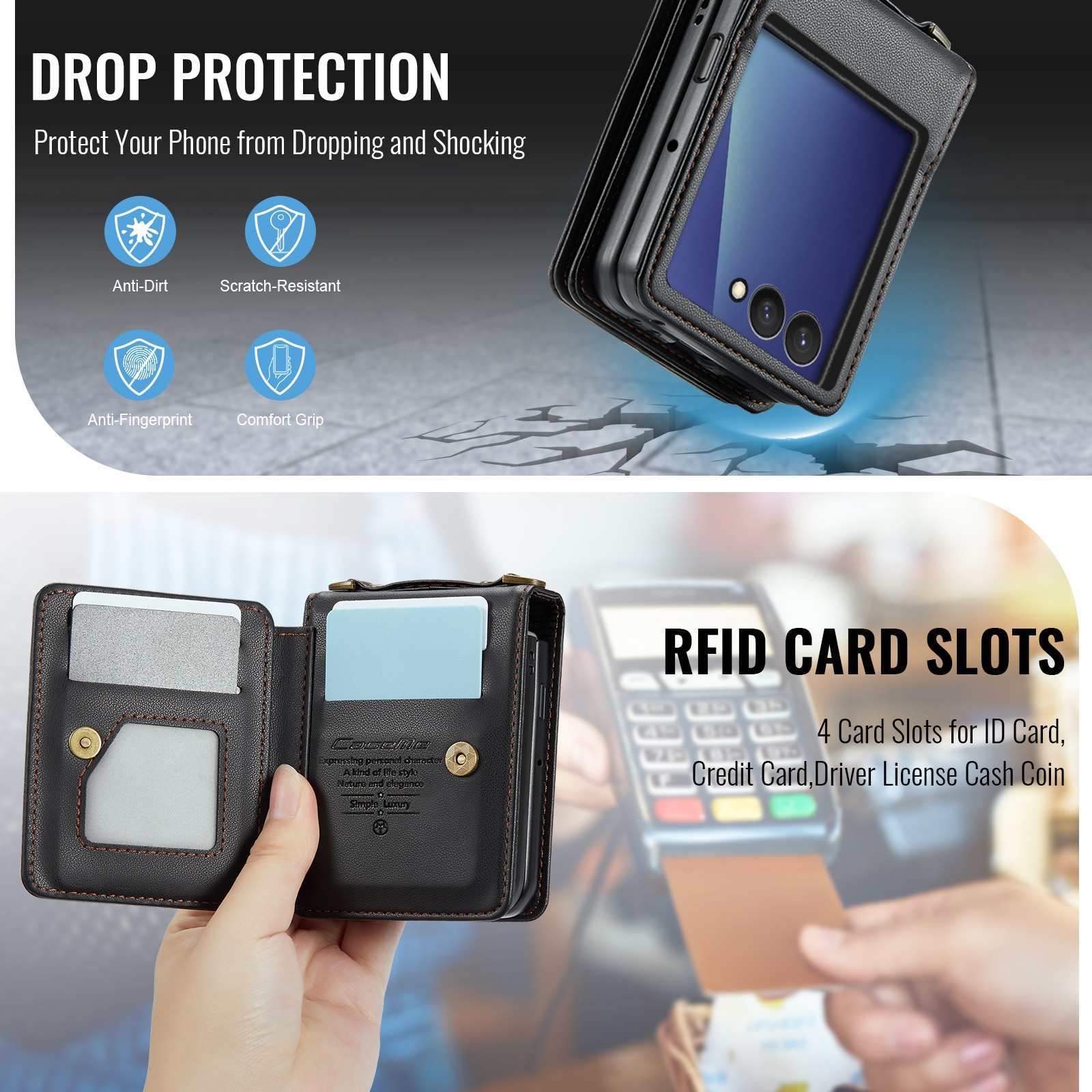 RFID-geschützte Portemonnaie-Hülle Samsung Galaxy Z Flip 7 Schwarz