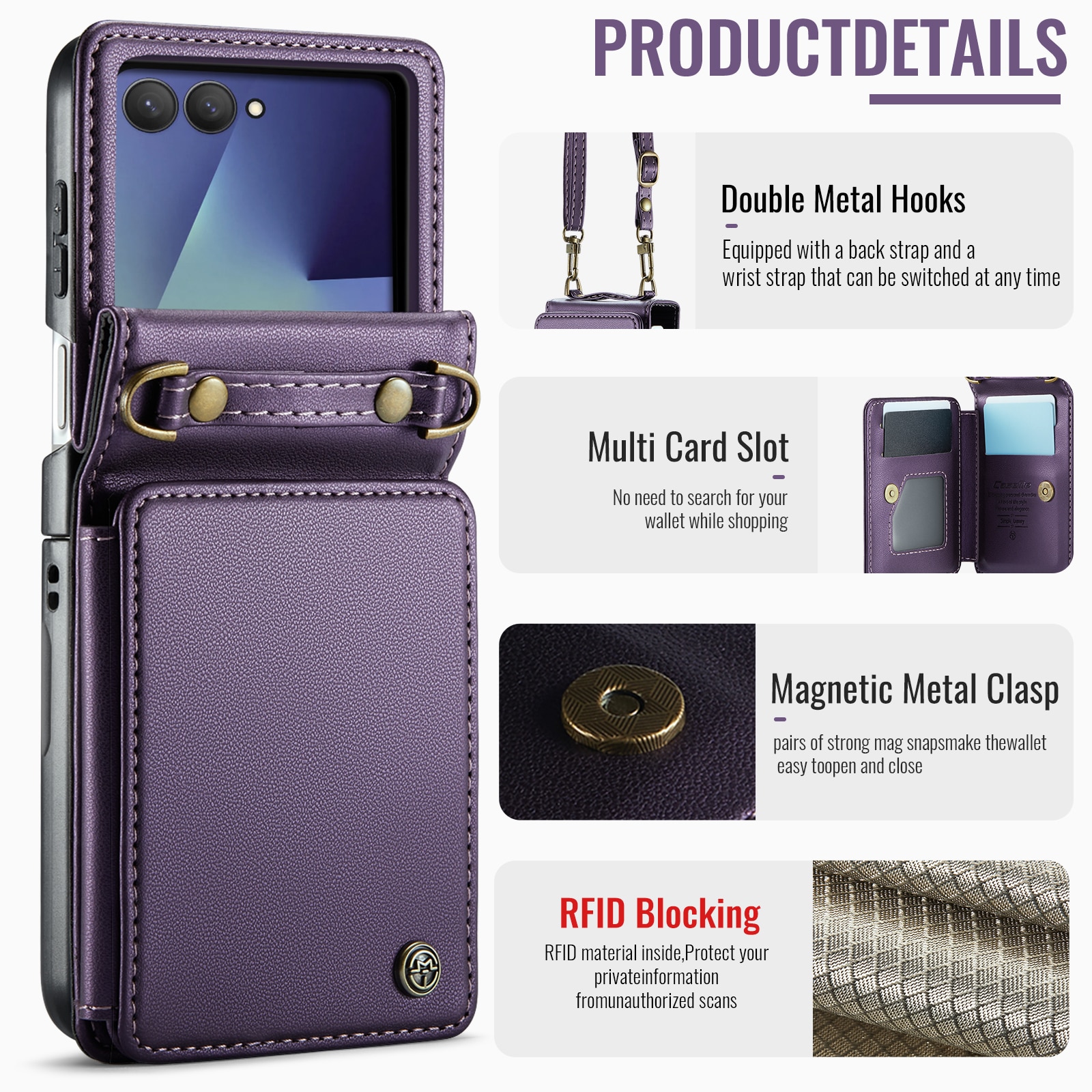 RFID-geschützte Portemonnaie-Hülle Samsung Galaxy Z Flip 7 Lila