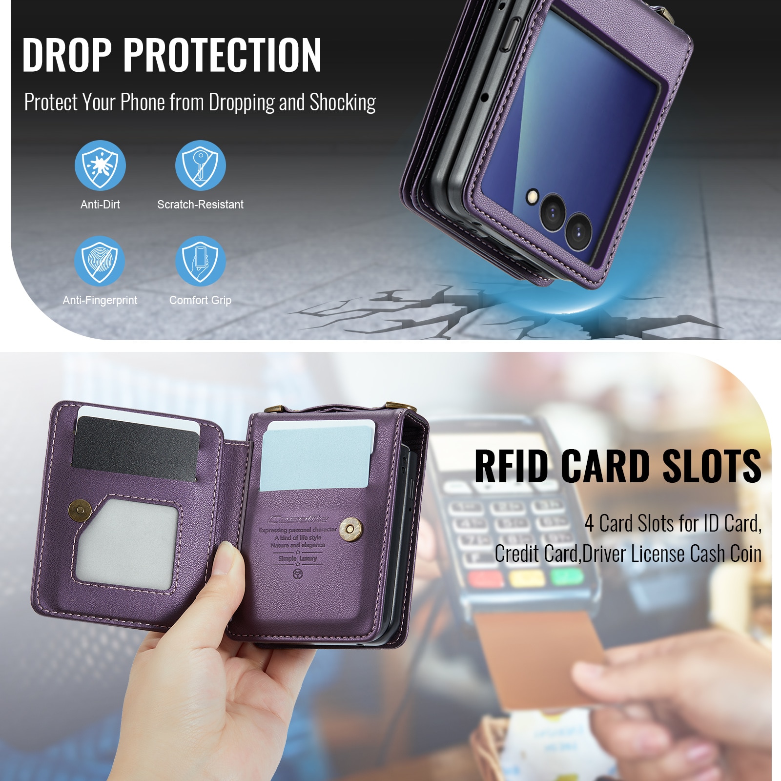 RFID-geschützte Portemonnaie-Hülle Samsung Galaxy Z Flip 7 Lila