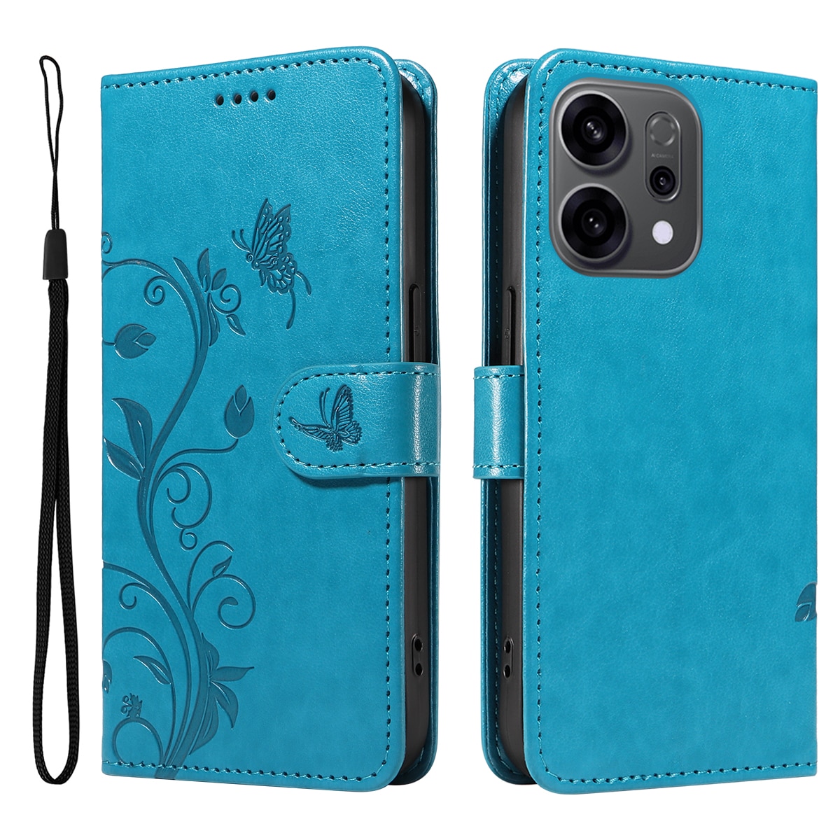 Oppo Reno 14 F Handyhülle mit Schmetterlingsmuster, Blau