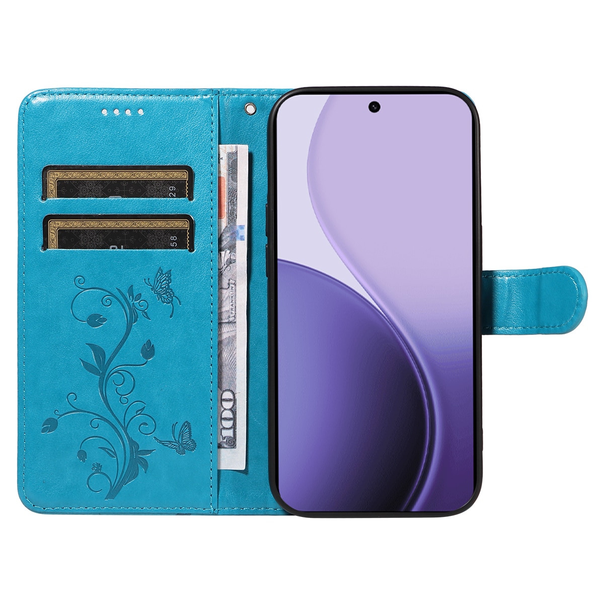 Oppo Reno 14 F Handyhülle mit Schmetterlingsmuster, Blau
