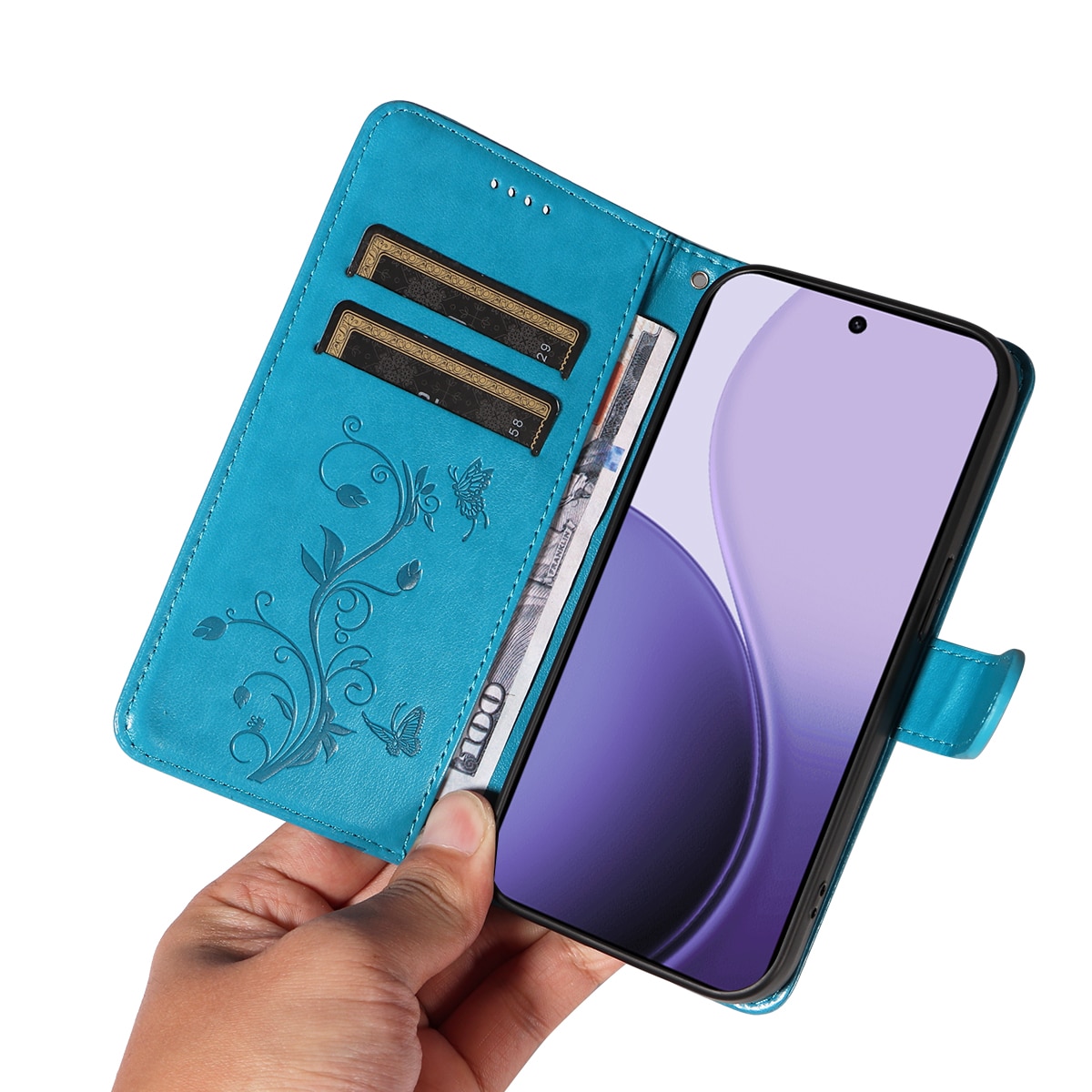 Oppo Reno 14 F Handyhülle mit Schmetterlingsmuster, Blau