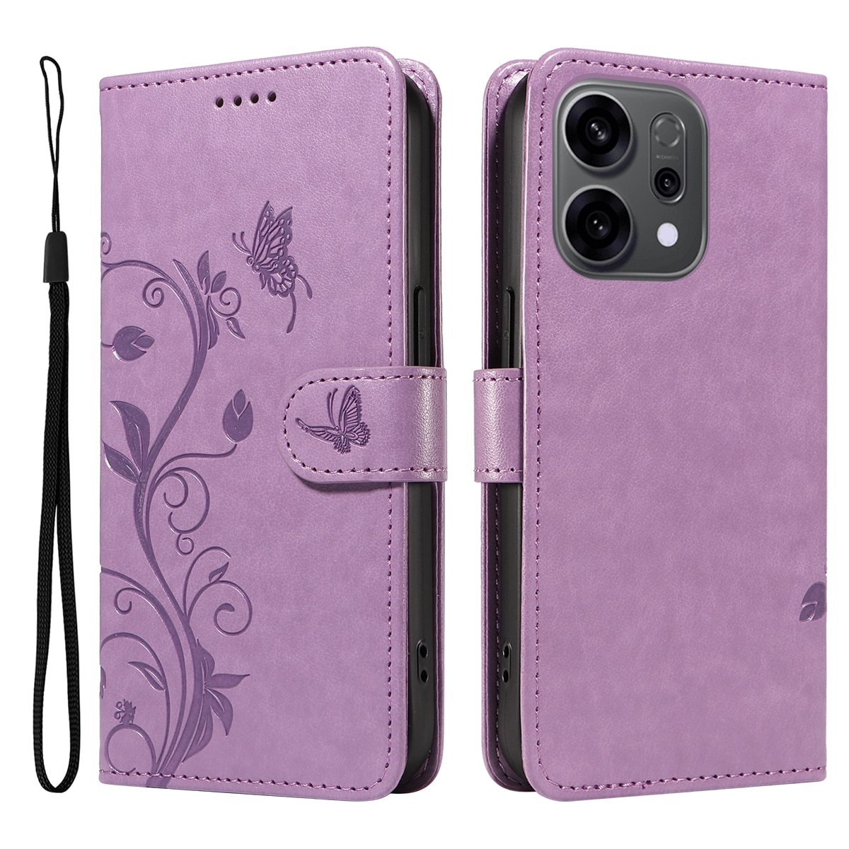 Oppo Reno 14 Handyhülle mit Schmetterlingsmuster, Lila
