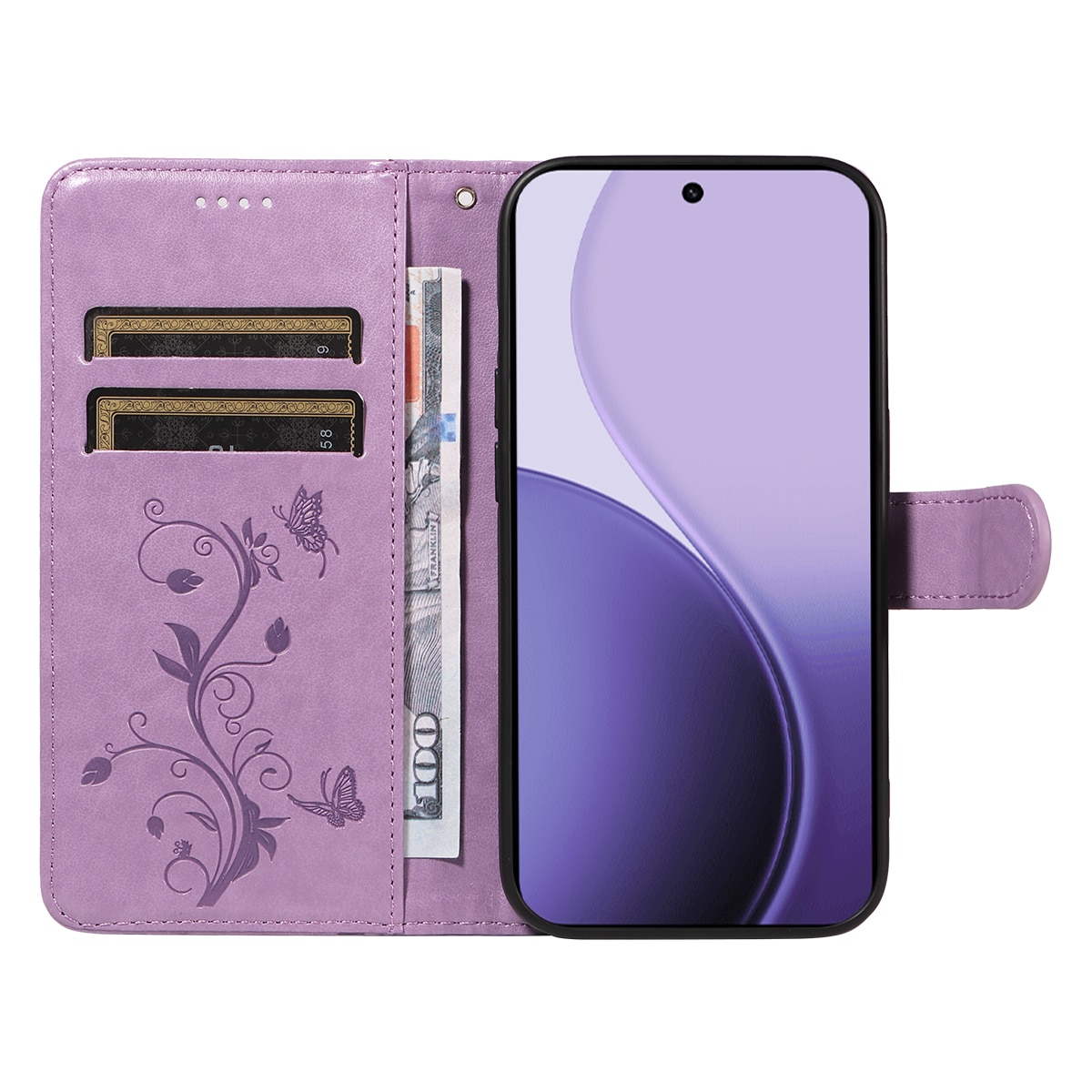Oppo Reno 14 Handyhülle mit Schmetterlingsmuster, Lila