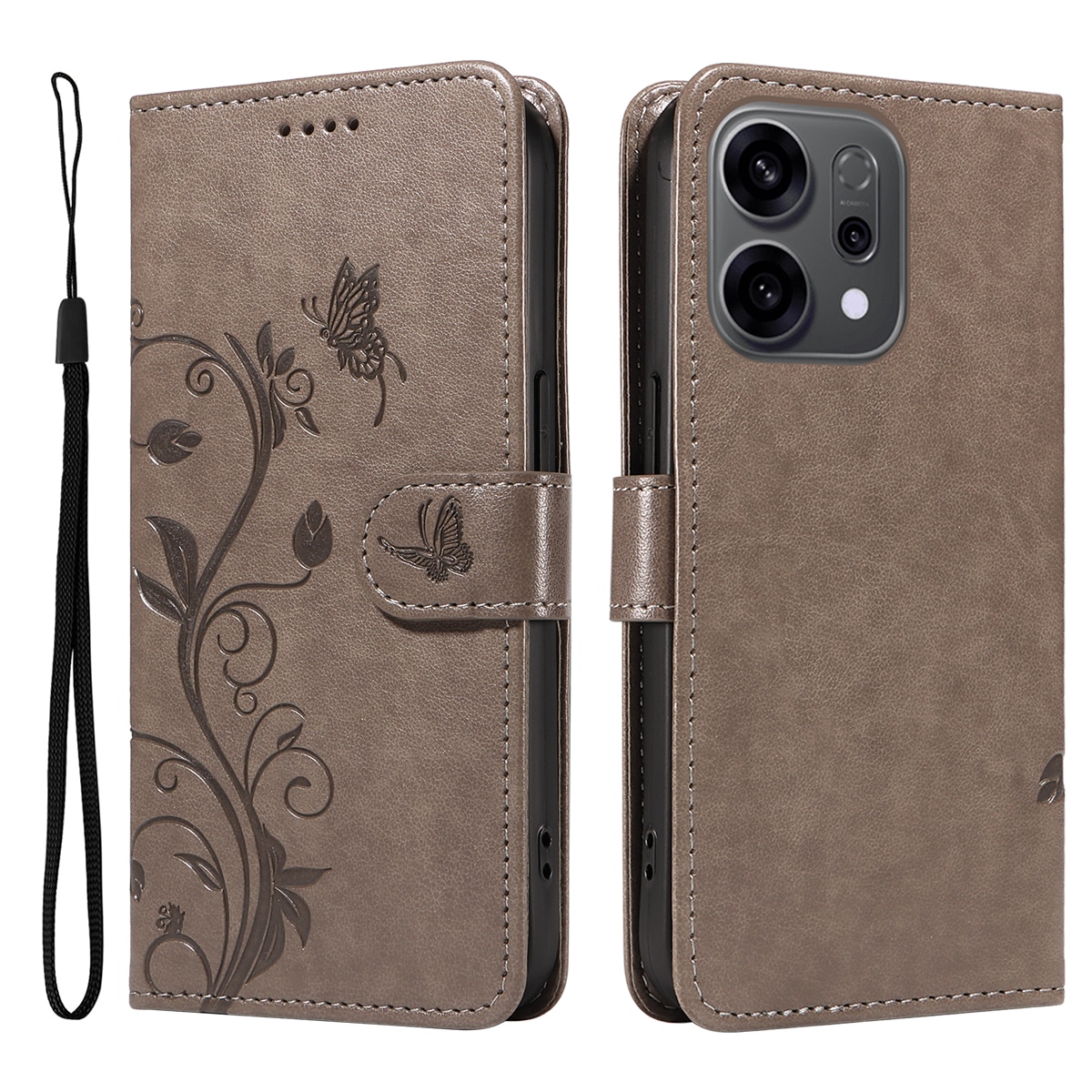 Oppo Reno 14 F Handyhülle mit Schmetterlingsmuster, Grau